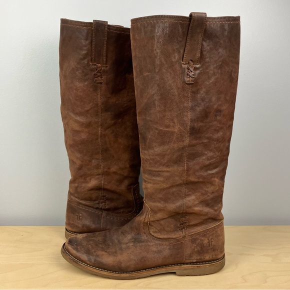 Frye Women’s Size 11.0 B Celia x Stitch Tall Brown Leather Riding Boots Pull On - Picture 3 of 15